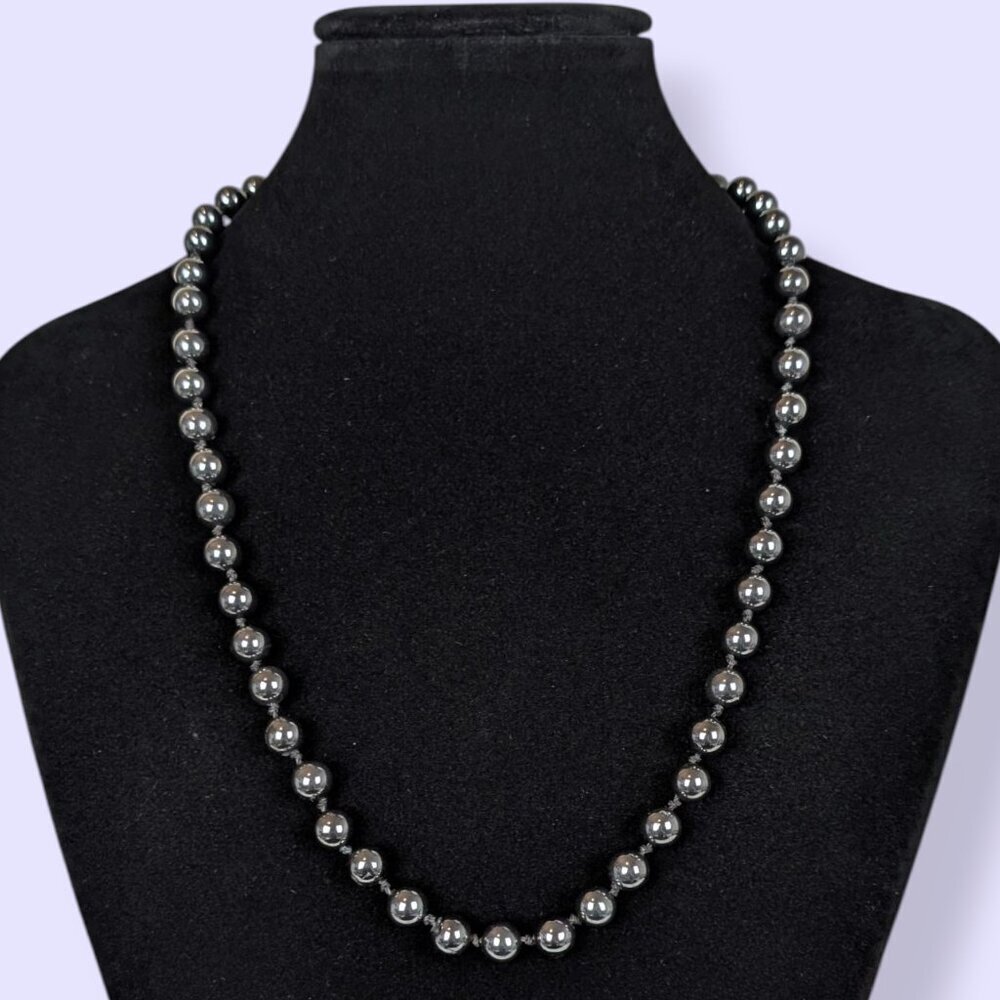 V. Knotted Hematite Beaded Necklace